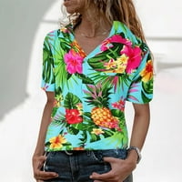 Ženska Funky Hawaiian košulja za bluze Frontpocket odlazi cvijeće Ispis ananasa