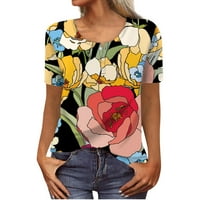 Ljetne ženske košulje Žensko novo dugme V-izrez Fashion Print kratki rukav Retro Print Majica TOP Ležerne prilike prevelikih majica Yellow XXXL
