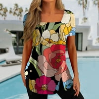 Ženski vrhovi kratki rukav modni bluza Grafički otisci Žene Ljetni kvadratni dekolte majice Tunički