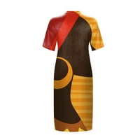 Ljetne haljine za žene kratki rukav A-linijski duljina koljena modna tiskana V-izrez haljina narančasta