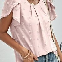 Ženska točkica šifonska bluza Okrugli vrat Pleased kratka latica rukava točka Flowy majica Tunic Top