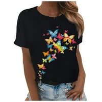 Miayilima Black XXL majice za žene Top Print O izrez Labavi bluza s kratkim rukavima