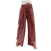 Široke noge joga hlače za žene labave udobne pukotine s džepovima visoki struk vještačke hlače Redovna