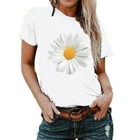 Leesechin Womens Tops ponude plus veličina kratkih rukava cvjetna sitnica od suncokreta o-izrez majica