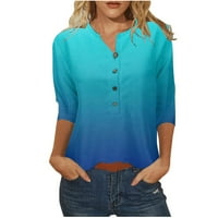 Ženski rukav ljetni vrhovi Ženska modna gradijentna labava majica rukava bluza Crewneck dugmad
