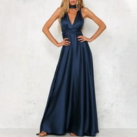 Žene Elegantne satenske V-izrez V-izrez Multi Way Wrap Ball Gown Formalno Maxi haljina mornarice S