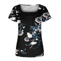Lirclo Ženska modna tiskana Ležerna Okrugla vrat kratki rukav labav majica Bluza Crni XXL