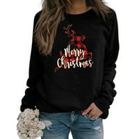 Ženska božićna dukserica Santa Print dugih rukava bluza Lagana labava fit mekani džemperi Tunic