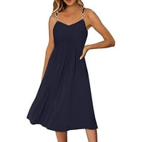 Vivianyo HD Plus Veličina ženske haljine odore za modne žene casual v-izrez čvrste haljine Summer bez