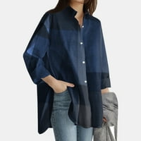 Ženski vrhovi ženske plus veličine vrhova plairanog džepa labava bluza casual gumb ovratnik dugih rukava