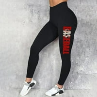 Visoke tamke za žene za žene Baseball Print Stretch Yoga Hlače Black XL