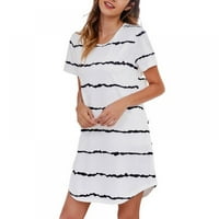 Žene Ljeto Kratki rukav Crewneck Loungewear Nightrdress Striped Labave Ležerne prilike za spavanje Pidžama