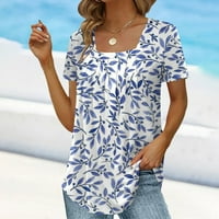 Caveitl Ljetne košulje za žene, modni ženski ljetni V-izrez kratki rukav, ležerna majica bluza plava,