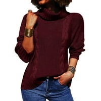 Ženska zimska čvrsta boja debela pletena džemper od drvenog vrata