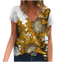 Aoochasliy bluze za žene čišćenje modnih ženskih suncokretovog ispisa T-majice Okrugli - povremeni povremeni kratki rukovi bluza