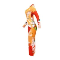 Dadaria Midi haljina s dugim rukavima za žene Ženske ležerne modne rukavice bez rukava, print Slim Fit