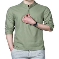 Prednjeg swalk muns pamučna majica casual dugih rukava Henley majica čvrstim vrhovima Vojni zeleni 5xl