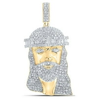 Dijamantna ponuda 10KT Žuta zlatna mens okrugla Diamond Isus Face Charm Privjesak CTTW