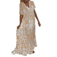 Ležerna haljina za žene kratki rukav Print V izrez Maxi Labava haljina Boho Beach Dug Senderss
