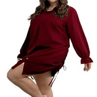 Ženski plus dugih rukava majica haljina košulja za košulje na rukavu 3xl Burgundija