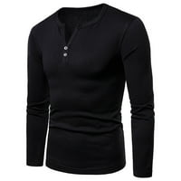 Crne majice za muškarce muški jesen i zimski multi dugme V izrez Solid Boja Design Casual dugih rukava