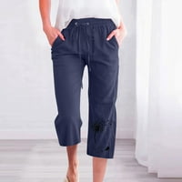 Široke kapristi hlače za žene Ležerne prilike ljeta ispisane nepravedne elastične hlače ravne pamučne