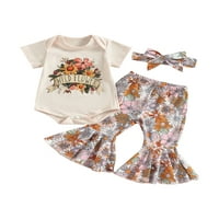 Binweede novorođenčad odijelo Pismo cvjetno ispis kratkih rukava Crta izrez za romaju hlače