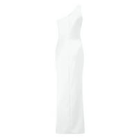 Ljetne haljine za žene Jedno rame Ruched Ruffle formalne večernje haljineLim maxi haljine bijeli l