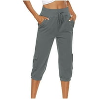 Žene Capri pantalone Sawvnm Fashion Žene Ležerne prilike pune boje elastične labave hlače Ravne široke