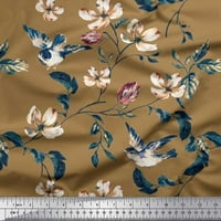 Soimoi Satin Silk tkanina Robin, lišće i divlje cvjetne tkanine otisci sa dvorištem širom