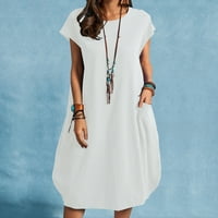 Vruća prodaja kratkih rukava Džepna haljina O-izreza Jedinstveni dizajn za djevojke s bijelom