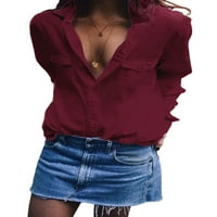 NOLLA Ženski vrhovi gumb dolje bluza lapel vrat košulje dame labave tuničke košulje dugih rukava ružičasta