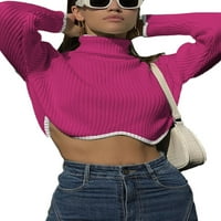 Hirigin Ženski džemper pletelo pulover dugih rukava kornjača kontrastne boje nepravilne rublje gornje