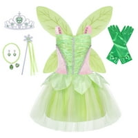 Mubineo Kids Girl Haljina set, patchwork bez rukava A-line haljina leptir prop nakit rukavice obruče