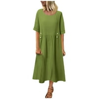 APEPAL Ljetna haljina Ženska solidna boja Okrugli izrez Loasep džep srednje dužine Ležerne i suknja