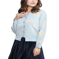 Luxplum dame odjeća otvorena prednja jakna cvjetna tiskana kardigan džemper labav kaput radno nebo plavo
