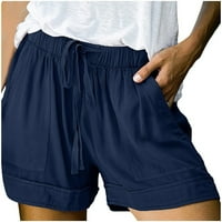 Yinguo Womens Comfy kratke hlače Ležerne prilike ljetne elastične strugove džepove tamno plave xxxxxl