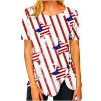 Amidoa Womens Boatneck Merica Patriotska zvijezda Stripes bluza s majicom kratki rukav visoki majica
