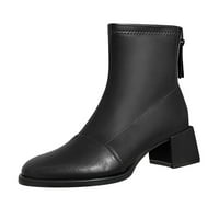 Modne ženske i zimske cipele za gležnjeve na petu peta pune boje patent zatvarača Simple Style Boots