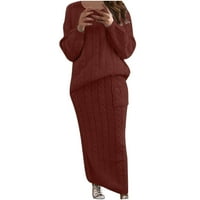 Jesenske haljine za žensko čišćenje Žene Čvrsto kolor okrugli vrat Dugi rukav kabel pletenog toplog dvodijelnog džemper od suknje