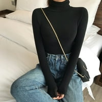 Modne žene Topla majica s visokim vratima Ležerne majice s dugim rukavima TOPS Black XL