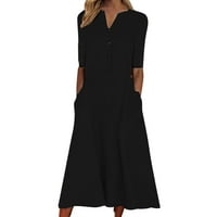 SNGXGN Ženske ljetne casual haljine V izrez kratki rukav labav haljina s drešem s pocketsUnicorn Crna