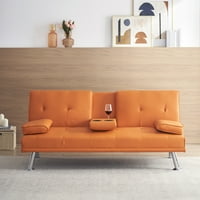 Sklopivi kauč na razvlačenje višenamjenski 67 dvostruko u narančastoj koži s ugrađenim stolom za kavu