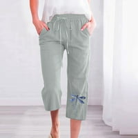Ženske pamučne hlače casual tiskane vučne strugove elastične hlače od elastične strugove ravno obrezane