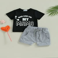 Jaweiwi Baby Toddler Boys Shorts Set odjeće, 2T 3T slova kratkih rukava Ispiši majicu s elastičnim kratkim