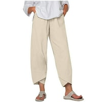 Žene Ležerne prilike labave pamučne pantalone elastične struke udobne lagane pantalone Boho Harem duks sa džepovima