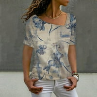 APEPAL Womens Casual majice kratkih rukava Asimetrični V Vrući izrez Loop Fit Tunic Bluzes Light Blue