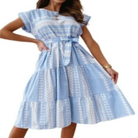 LUMENTO WOOGE ELEGANT MIDI haljina Vintage tiskane ruff Swing haljina čipka ubrzana povremena poslovna