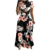 Plus veličina haljina za žene, žensko ljetno cvjetno print kratkih rukava turleneck zavoj casual haljina