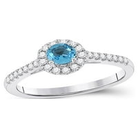 14kt bijelo zlato Žene okrugli plavi Topaz Diamond Solitaire prsten CTTW